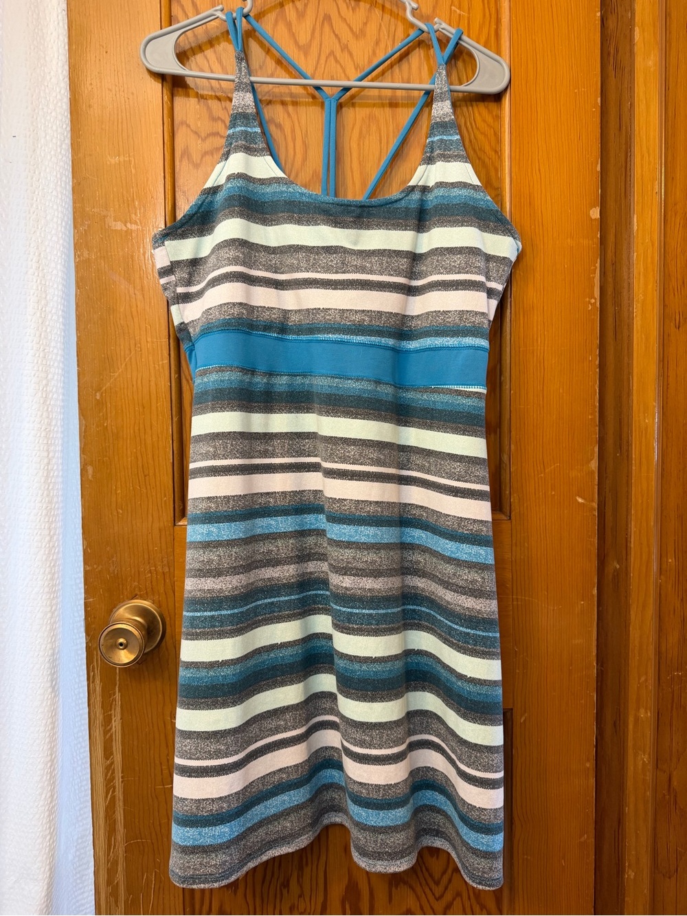 Soybu Tahiti Athletic Sun Dress Teal, Light Blue & Gray Striped UPF 50+ XL